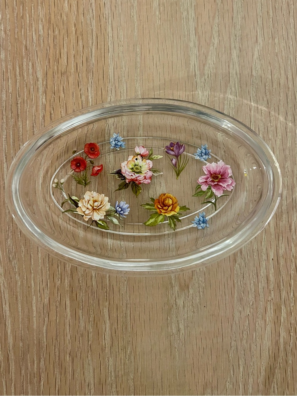 Clear Glass Floral Trinket Dish - Multi-Color
